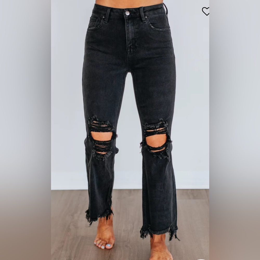 High-Rise Distressed Black Women’s Jeans